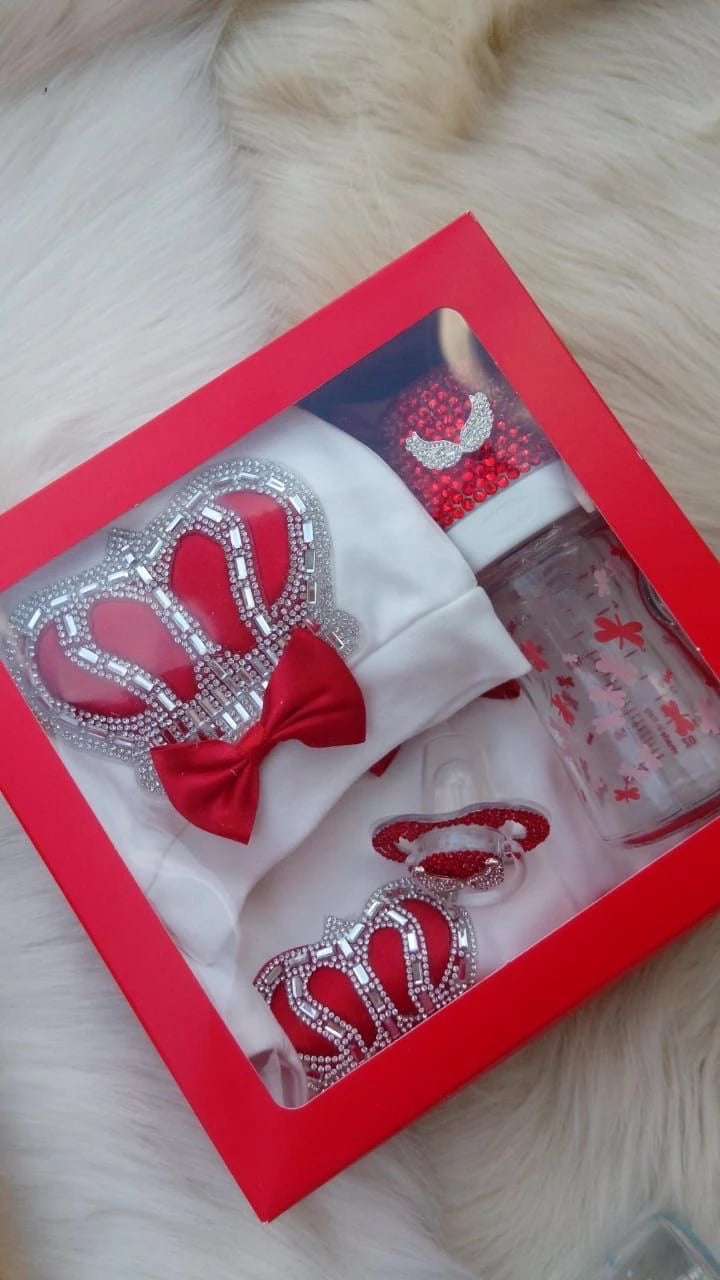 Luxurious Bling Shoes and Headpiece Set - Sweet Heart Red