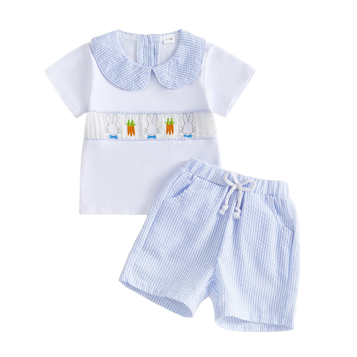 Hoppin' Great Time Seersucker Easter Bunny 2 PC Outfit - Embroidered Top - The Palm Beach Baby Estimated 12 - 20 Day Shipping