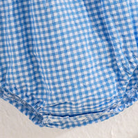 Plaid Duckies Baby Bubble fabric in blue gingham with elastic leg openings.