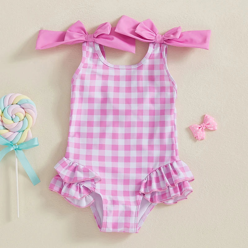 "Cute in Checks" 1PC Little Girl's Swimsuit