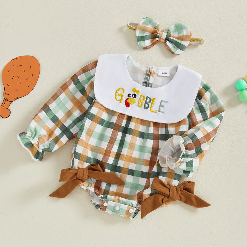 A Gobbling Good Thanksgiving Plaid Baby Bubble Set