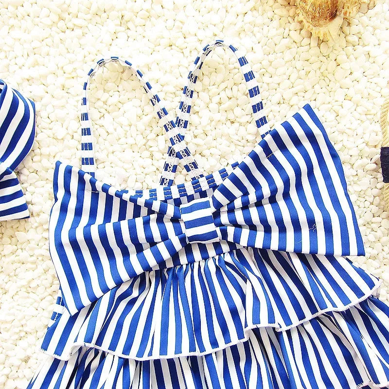 "Kelly" Striped One-Piece Swimsuit With Headband