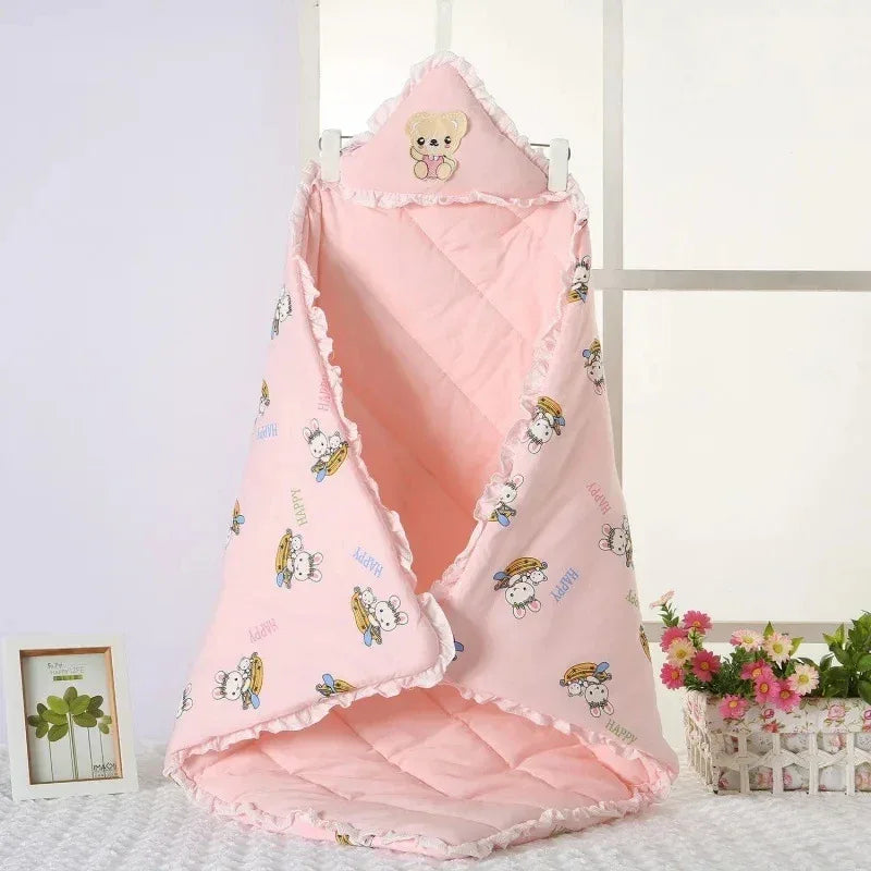 Cheerful yellow 'Animal Cutie' baby swaddle wrap featuring cute bunny images, creating a comforting environment for your baby.