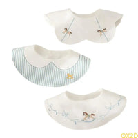 3-piece waterproof baby bibs set with embroidered rocking horse and striped cotton designs