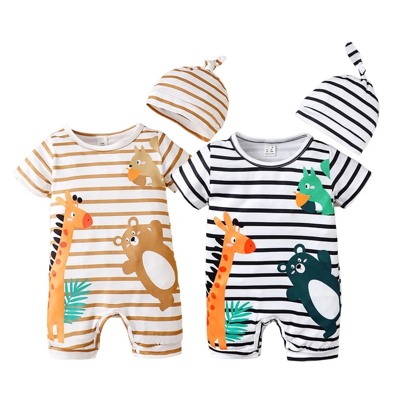 "Animal Boogie" Adorable Baby Romper Hat Set - 2 Colors