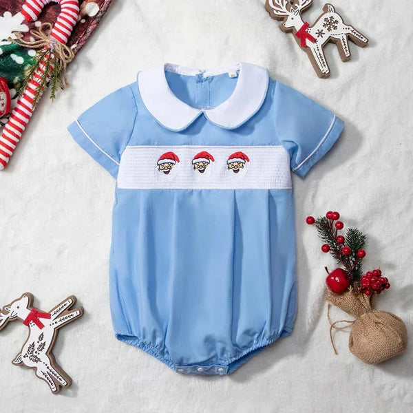 "Santa Cutie" Peter Pan Collar Baby Romper - Soft Cotton, Snap Legs, Holiday Ready - The Palm Beach Baby