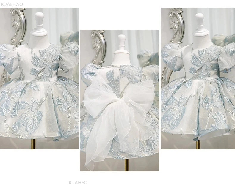 Claire Party Dress Brocade With Puff Sleeves For Girls - The Palm Beach Baby Estimated 12 - 20 Day Shipping