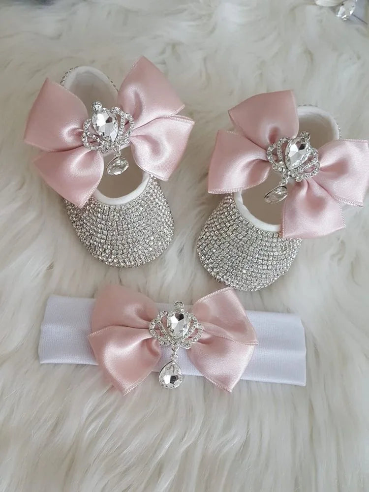 Luxurious Bling Shoes and Headpiece Set - Posh Pink