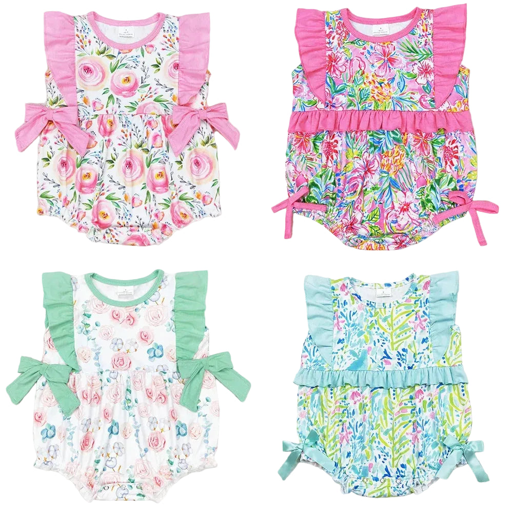 Vivacious Frills Baby Rompers for Girls - Cute Bows & Playful Frills - The Palm Beach Baby Estimated 14 - 20 Day Shipping