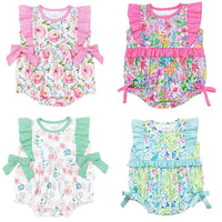 Vivacious Frills Baby Rompers for Girls - Cute Bows & Playful Frills - The Palm Beach Baby Estimated 14 - 20 Day Shipping