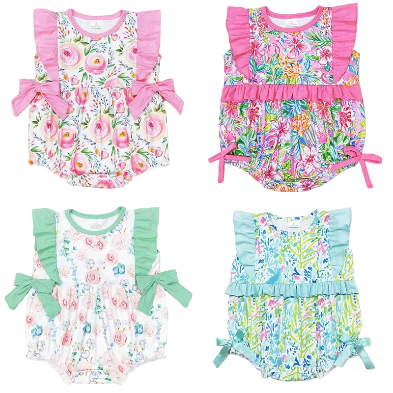Vivacious Frills Baby Rompers for Girls - Cute Bows & Playful Frills - The Palm Beach Baby Estimated 14 - 20 Day Shipping