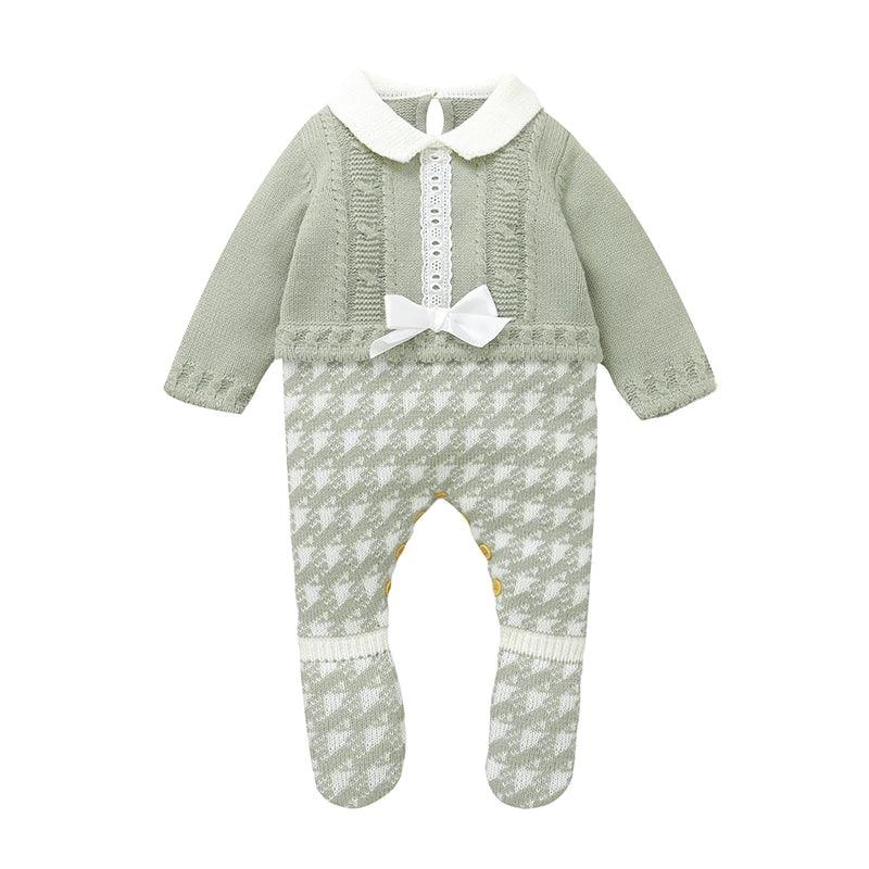 Madeline Baby Knitted Romper in Sage Green - Warm, Stylish, and Comfy for 0-9 Months - The Palm Beach Baby