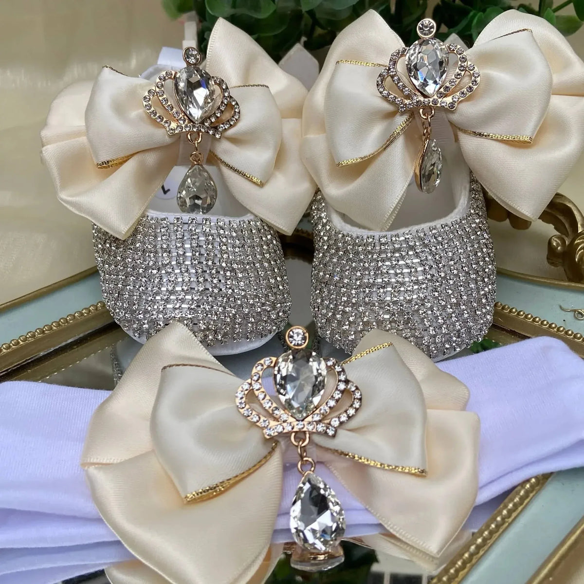 Baby Crystal Formal Shoes and Bow Set with Pink Bows - The Palm Beach Baby