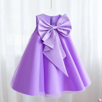Sari-Elle Elegant Party Dress With Large Bow in lavender, A-line for girls 4–6, perfect for parties.