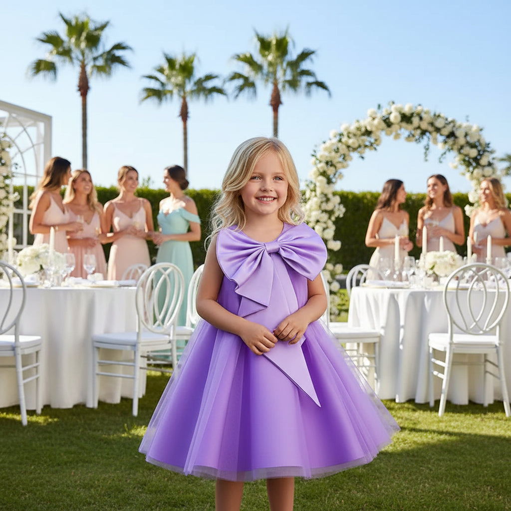 Elegant Sari Sleeveless Girls Party Dress With Big Bow - 7 Colors - The Palm Beach Baby Estimated 12 -21 Day Shipping