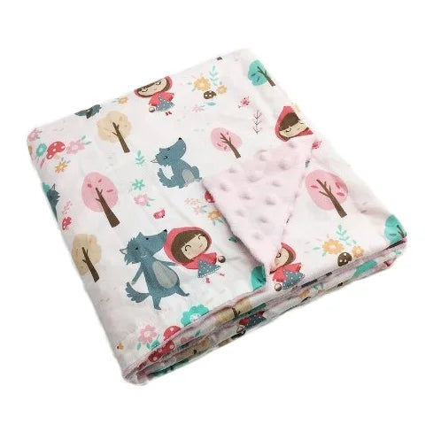Dotted minky blanket in colorful prints for babies and kids, 100 x 75 cm, lightweight with woodland designs.