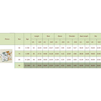 Size chart for Adorable Sporty Polo Style Boys Romper—Western or Fishing themed; small romper image on left.