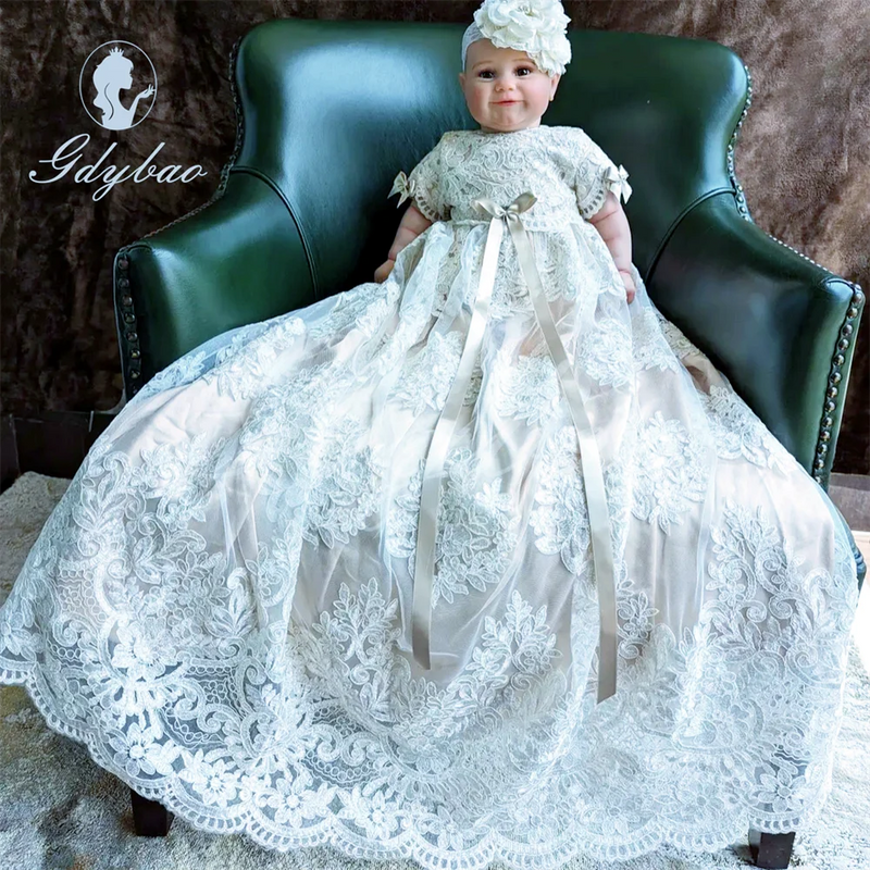 "Magdeline-Marie" Heirloom Satin Lace Baptism Gown