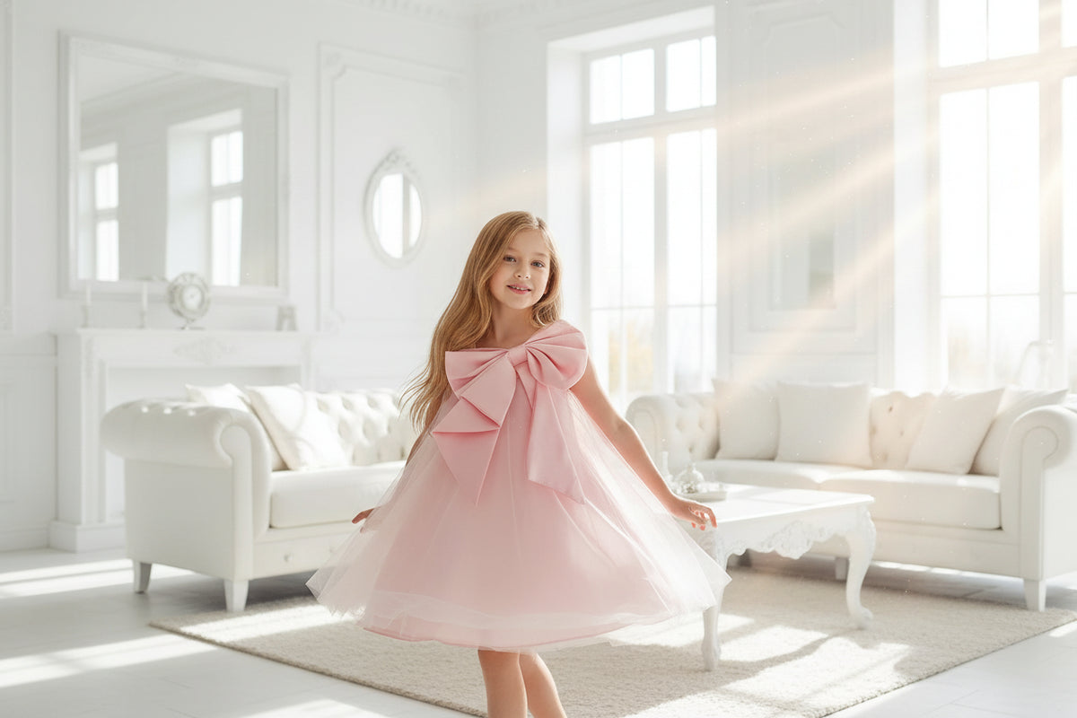 Elegant Sari Sleeveless Girls Party Dress With Big Bow - 7 Colors - The Palm Beach Baby Estimated 12 -21 Day Shipping
