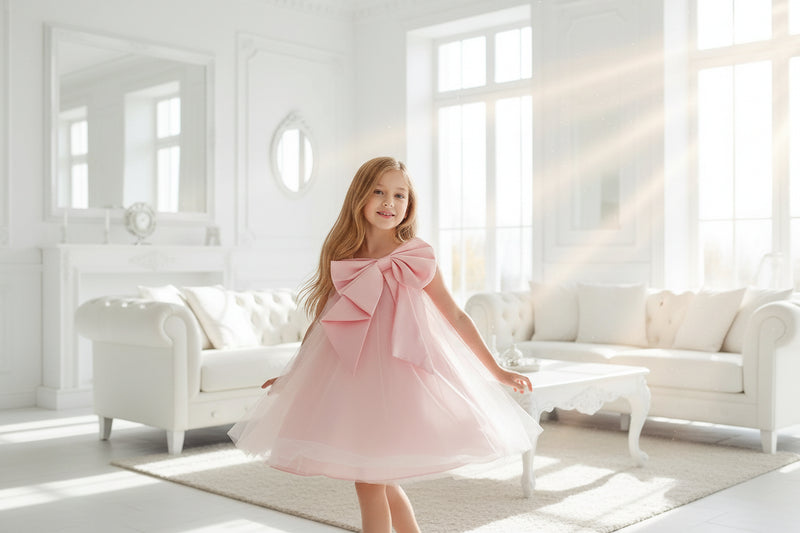 big girls party dresses Elegant Sari Sleeveless Girls Party Dress With Big Bow