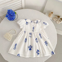 Bleu Fleurs Peter Pan Collared Girls Summer Frock - The Palm Beach Baby Estimated 12 - 20 Day Shipping