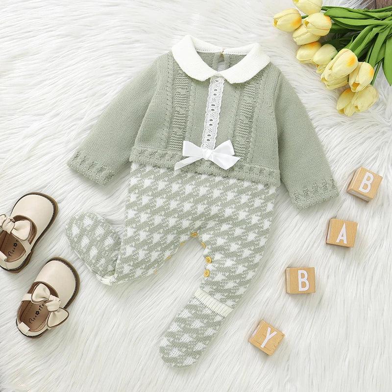 Madeline Baby Knitted Romper in Sage Green - Warm, Stylish, and Comfy for 0-9 Months - The Palm Beach Baby