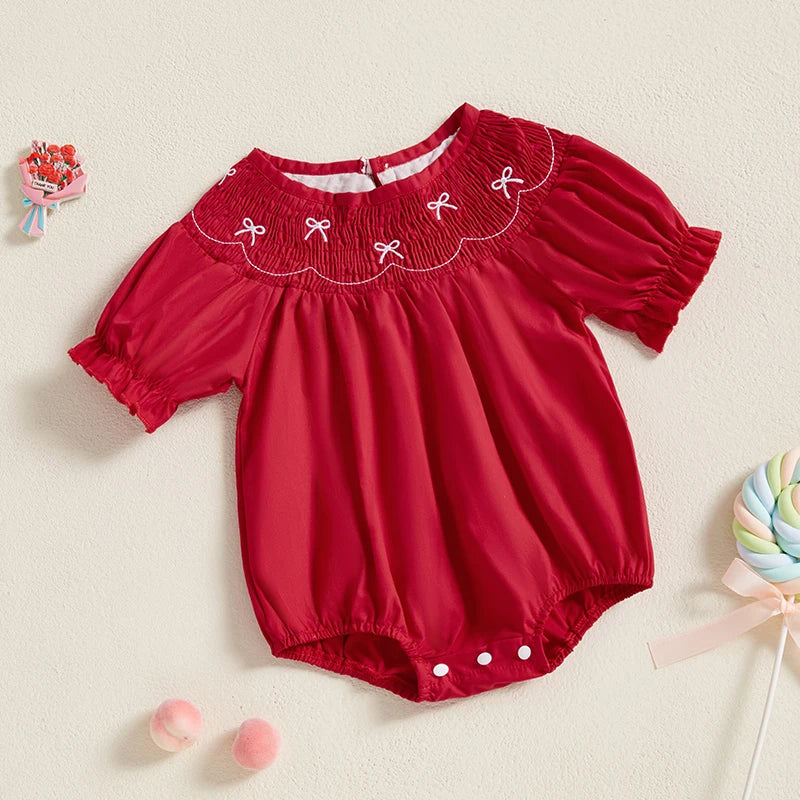 Bow-Licious Smocked Bubble with Puff Sleeves - 2 Colors