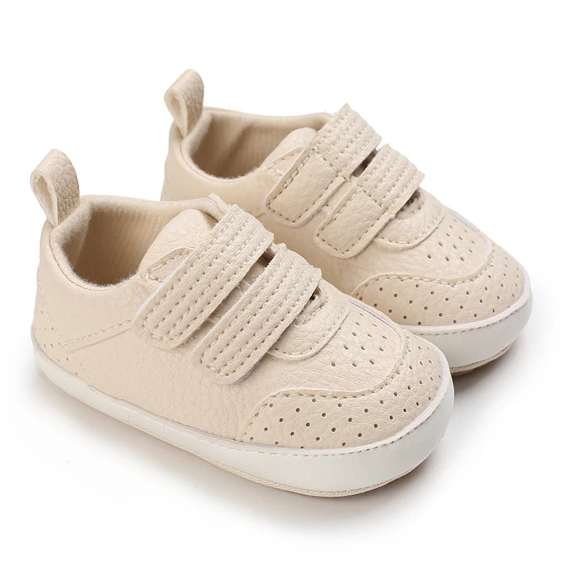Babies' Faux Leather Rubber Soled Lace-ups in vibrant red color, ideal for your baby's first steps.