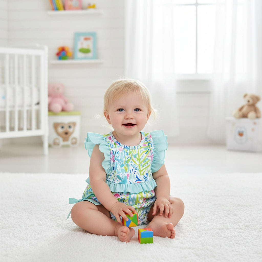 Vivacious Frills Baby Rompers for Girls - Cute Bows & Playful Frills - The Palm Beach Baby Estimated 14 - 20 Day Shipping