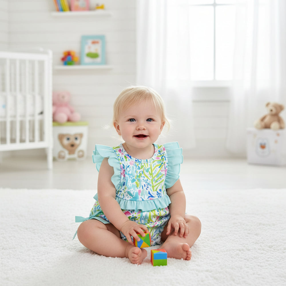 Vivacious Frills Baby Rompers for Girls - Cute Bows & Playful Frills - The Palm Beach Baby Estimated 14 - 20 Day Shipping