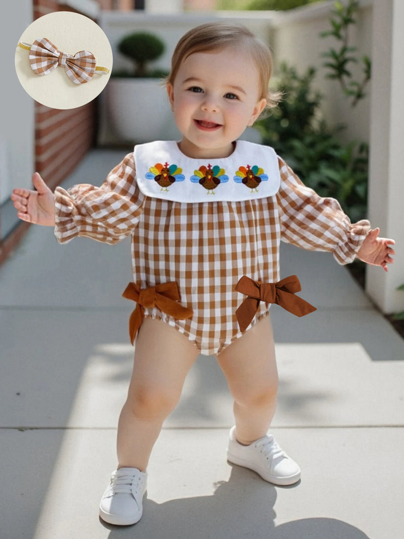 A Gobbling Good Thanksgiving Plaid Baby Bubble Set