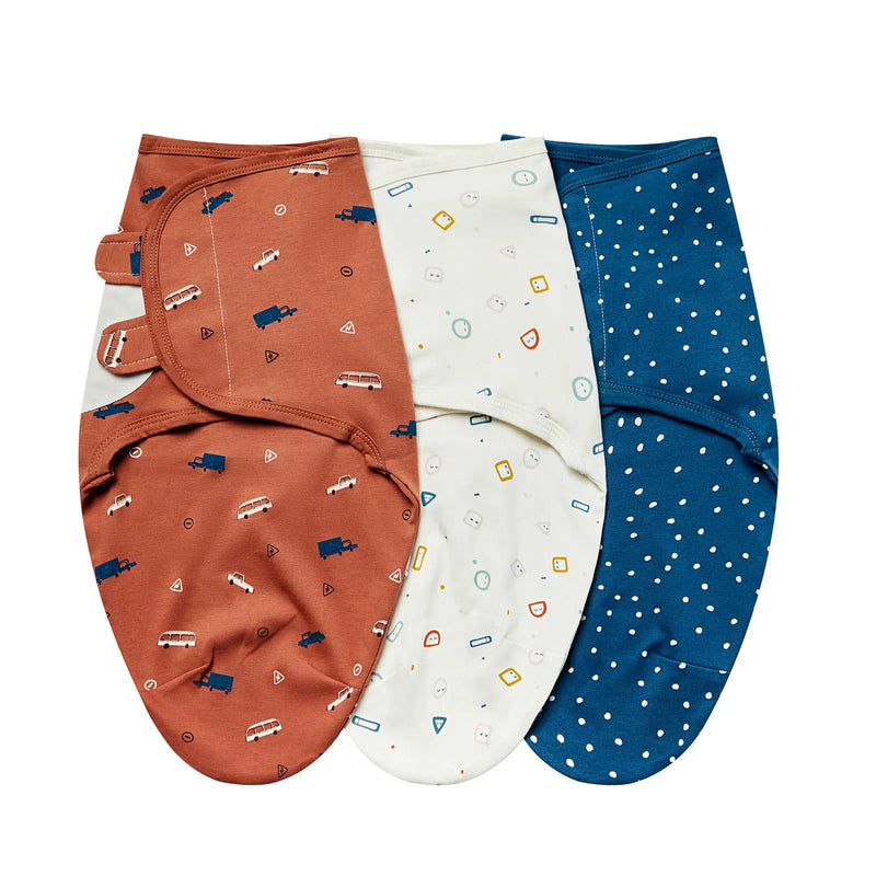 Soothing Baby Swaddle Bags for Babies - 3 Piece Set showcasing a cheerful design collection of swaddle bags. Bright and colorful baby swaddle bags for happy moments.