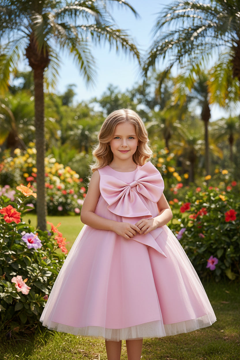 Elegant Sari Sleeveless Girls Party Dress With Big Bow - 7 Colors - The Palm Beach Baby Estimated 12 -21 Day Shipping