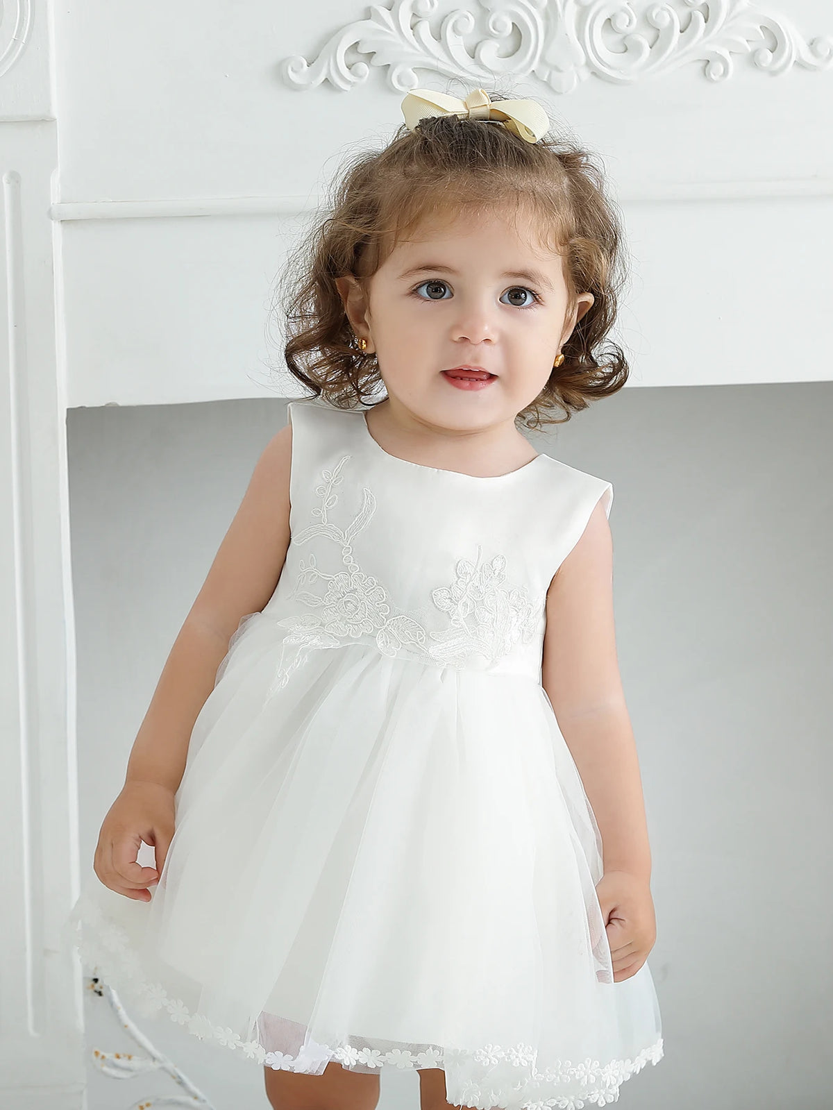 Avery-Ann Sophisticated White Lace And Tulle Special Occasion Dress - The Palm Beach Baby Estimated 12 - 18 Day Shipping