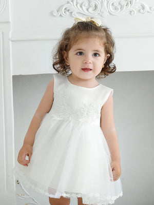Avery-Ann Sophisticated White Lace And Tulle Special Occasion Dress - The Palm Beach Baby Estimated 12 - 18 Day Shipping