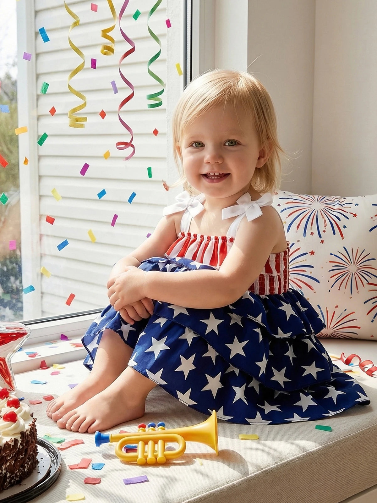 Sara Stripes and Stars. Adorable Girls Patriotic Sundress - The Palm Beach Baby Estimated 12 - 19