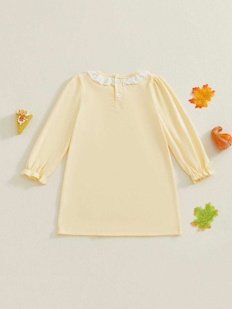"Turkey Cutie" Yellow Embroidered Fall Dress