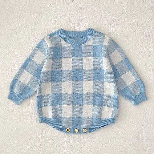 Cozy Fall Plaid Knit Baby Rompers - 2 Delightful Colors