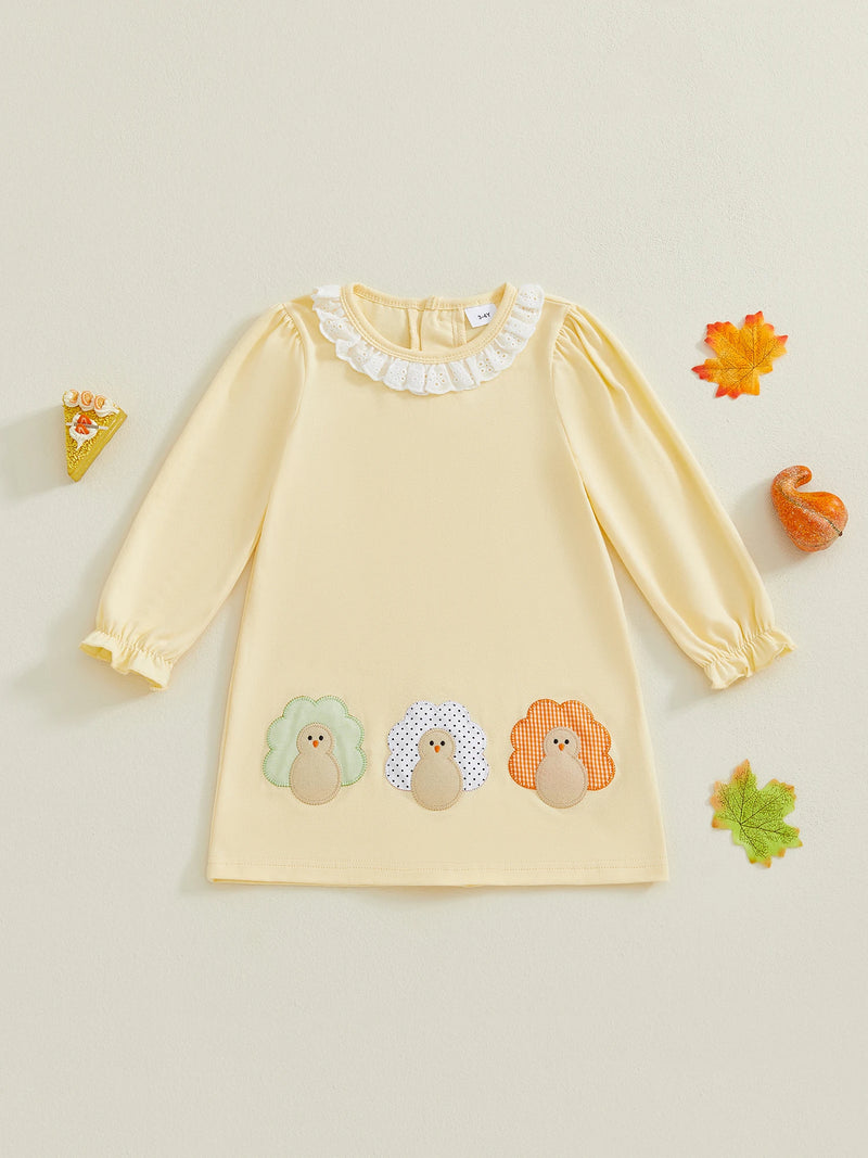 "Turkey Cutie" Yellow Embroidered Fall Dress