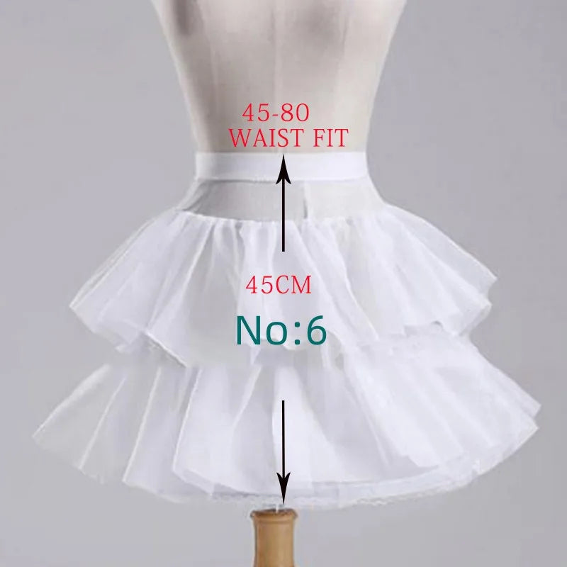 White children's petticoat crinoline underskirt with layered fullness for six styles, adds volume to party dresses.