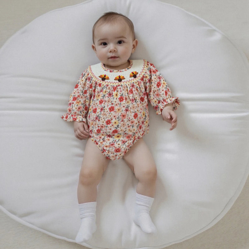Three Little Turkeys Smocked Baby Bubble