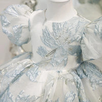 Claire Party Dress Brocade With Puff Sleeves For Girls - The Palm Beach Baby Estimated 12 - 20 Day Shipping