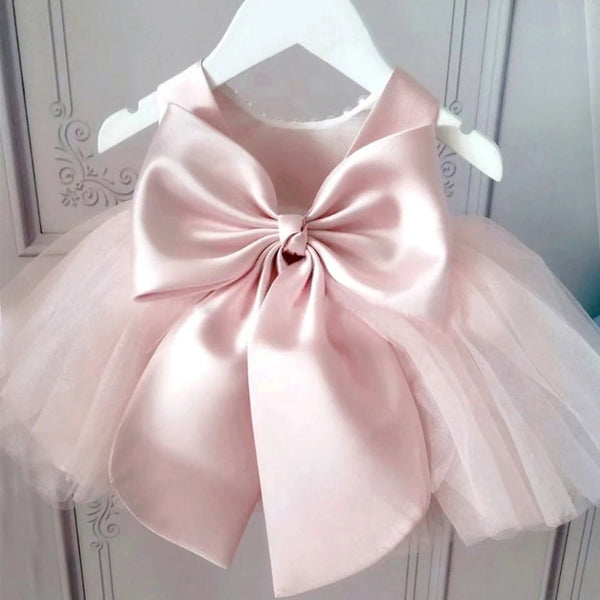 Lucy Elegant Pink Bow Ball Gown With Luxurious Tulle Skirt - The Palm Beach Baby 28 -30 Day Shipping