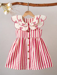 Summer Petal Collar Dress For Little Girls - Seersucker Stripes - The Palm Beach Baby Estimated 12 -21 Day Shipping