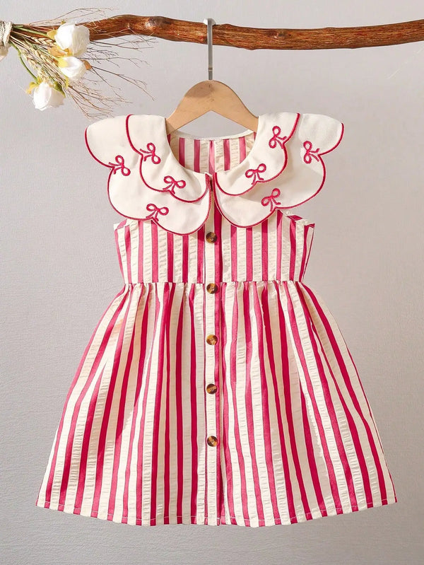 Summer Petal Collar Dress For Little Girls - Seersucker Stripes - The Palm Beach Baby Estimated 12 -21 Day Shipping