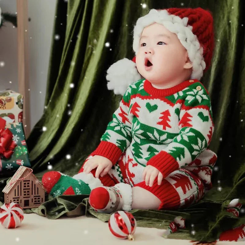 "Snow Kisses" Knitted Long Sleeve Baby Rompers