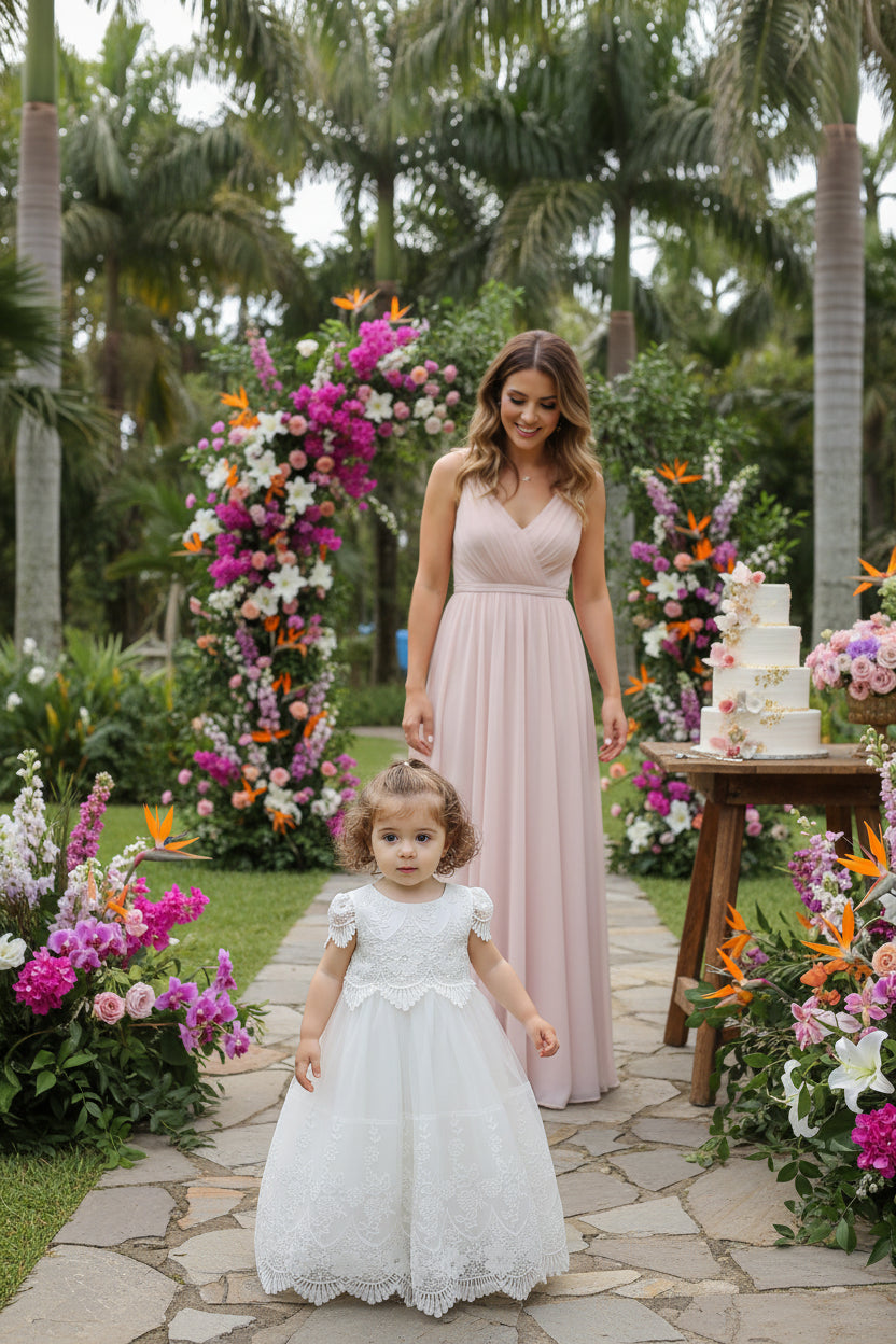 Margaret-Marie White Long Special Occasion Gown Set - The Palm Beach Baby Estimated 14 - 25 Day Shipping