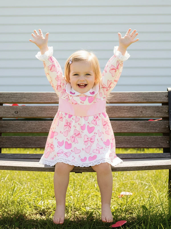 Little Hearts Baby Girl Heart Print Dress with Lace Trim - The Palm Beach Baby