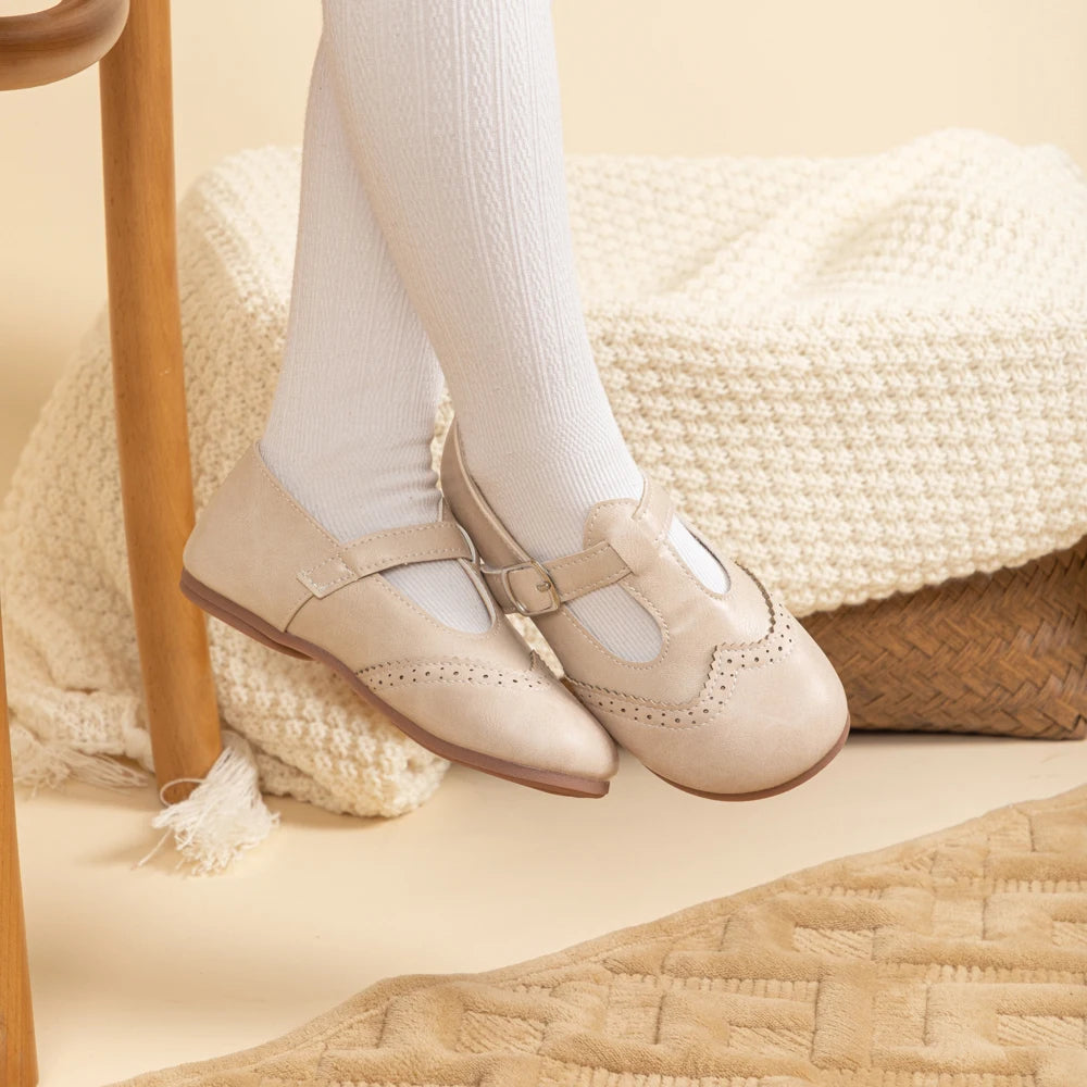 Girls T-Strap Brogue Mary Jane Flats
