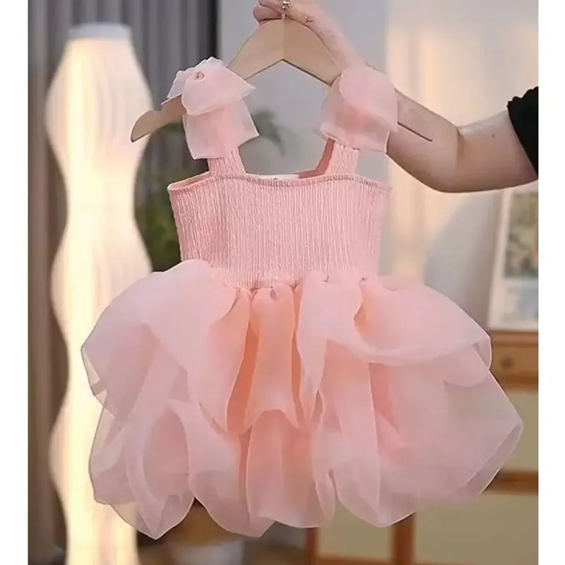 Addie Tulle Dress for Girls - Sleeveless Tiered Skirt with Elegant Tulle Bows in 4 Colors - The Palm Beach Baby